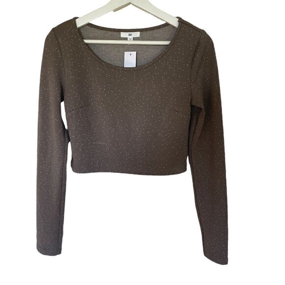 BP Nordstrom NEW long sleeve crop brown polka dots XS - Picture 1 of 5